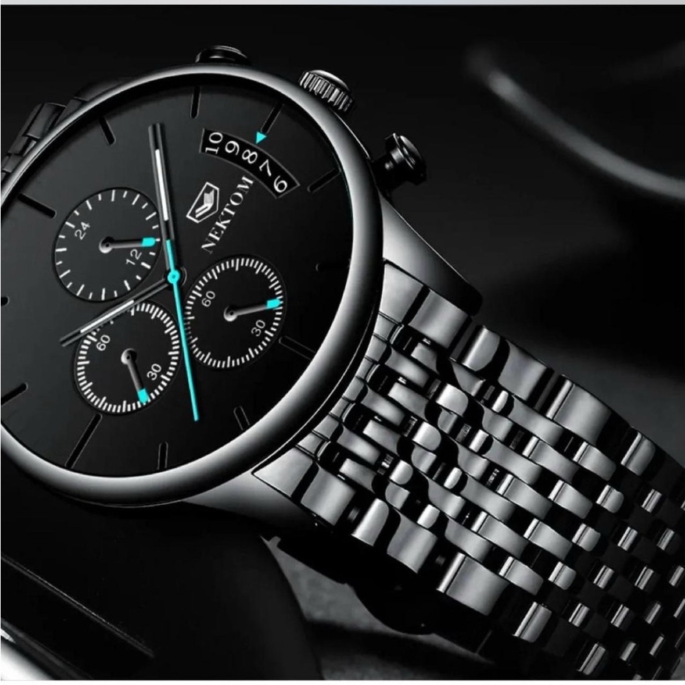 Nektom men's stainless steel quartz chronograph watch